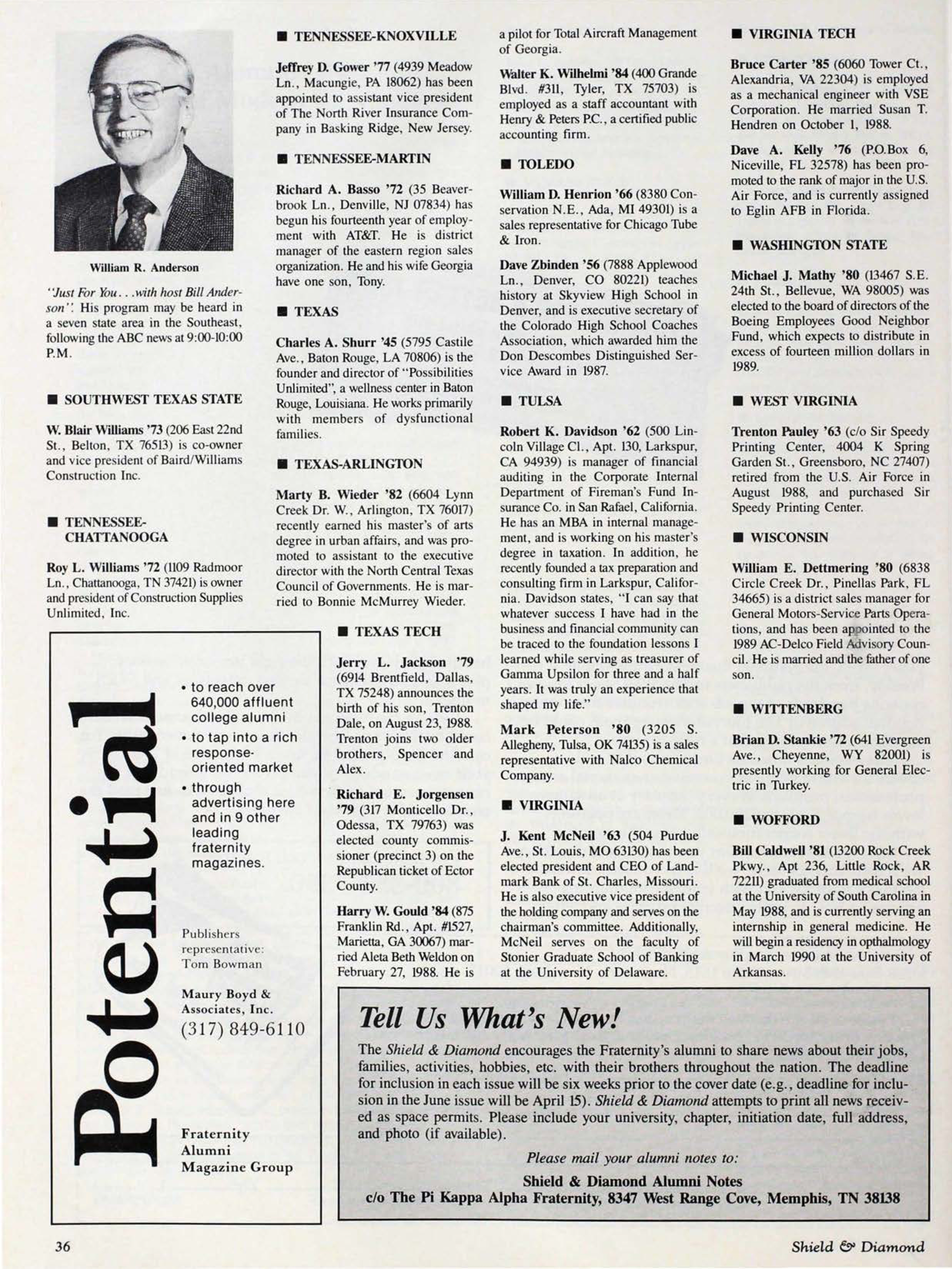 Potential Fraternity Alumni Magazine Group, March 1989